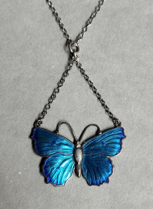 art deco charles horner silver enamel butterfly pendant necklace - CATEGORY: ANTIQUE JEWELLERY - DATED 1920