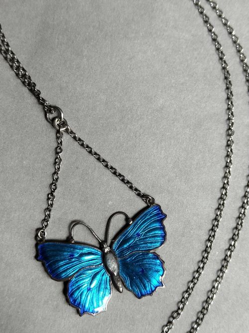 ART DECO CHARLES HORNER SILVER ENAMEL BUTTERFLY PENDANT NECKLACE - ADDITIONAL PHOTO 4
