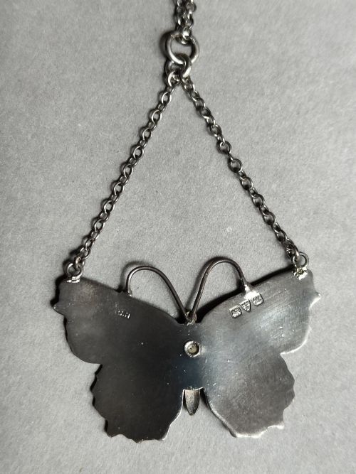 ART DECO CHARLES HORNER SILVER ENAMEL BUTTERFLY PENDANT NECKLACE - ADDITIONAL PHOTO 6