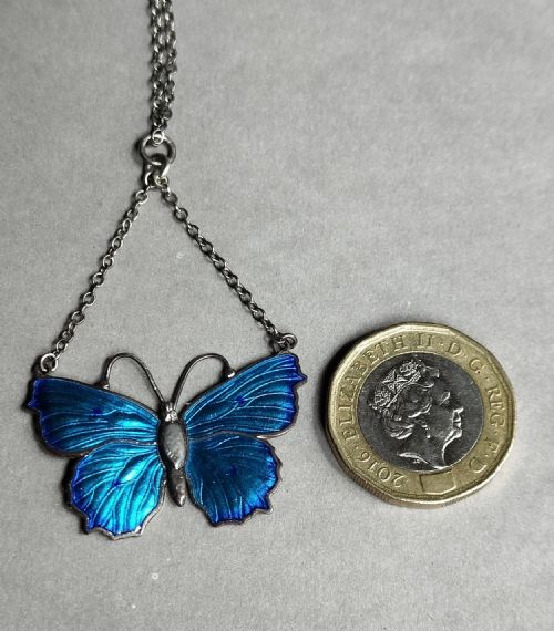ART DECO CHARLES HORNER SILVER ENAMEL BUTTERFLY PENDANT NECKLACE - ADDITIONAL PHOTO 7
