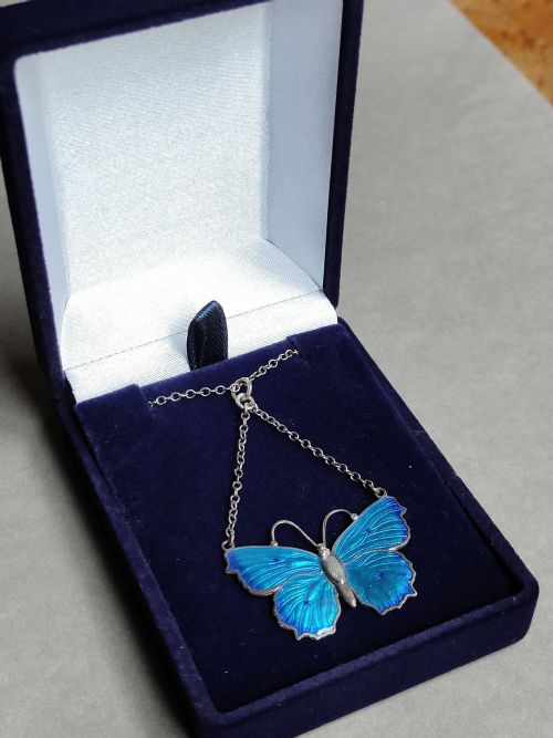 ART DECO CHARLES HORNER SILVER ENAMEL BUTTERFLY PENDANT NECKLACE - ADDITIONAL PHOTO 9