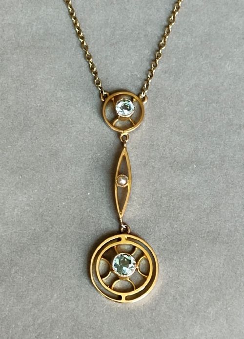 elegant victorian 15ct gold aquamarine necklace pendant - CATEGORY: ANTIQUE JEWELLERY - DATED VICTORIAN
