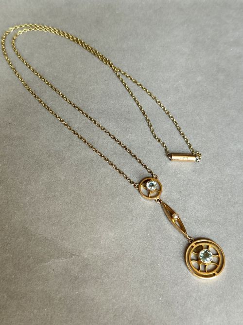 ELEGANT VICTORIAN 15CT GOLD AQUAMARINE NECKLACE PENDANT - ADDITIONAL PHOTO 1