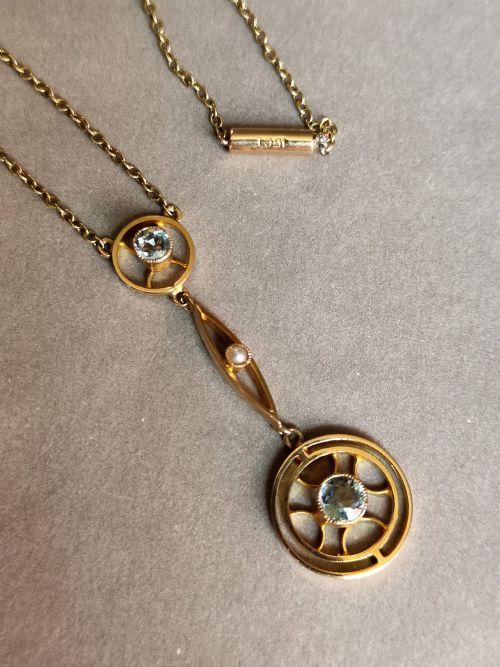 ELEGANT VICTORIAN 15CT GOLD AQUAMARINE NECKLACE PENDANT - ADDITIONAL PHOTO 2