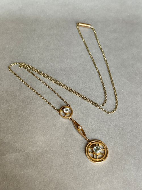 ELEGANT VICTORIAN 15CT GOLD AQUAMARINE NECKLACE PENDANT - ADDITIONAL PHOTO 3