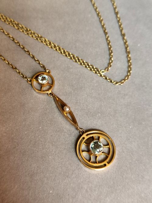 ELEGANT VICTORIAN 15CT GOLD AQUAMARINE NECKLACE PENDANT - ADDITIONAL PHOTO 4
