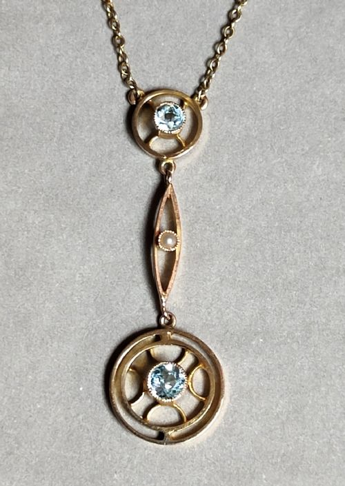 ELEGANT VICTORIAN 15CT GOLD AQUAMARINE NECKLACE PENDANT - ADDITIONAL PHOTO 6