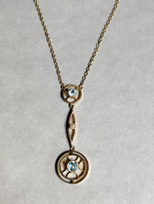 ELEGANT VICTORIAN 15CT GOLD AQUAMARINE NECKLACE PENDANT - ADDITIONAL PHOTO 7