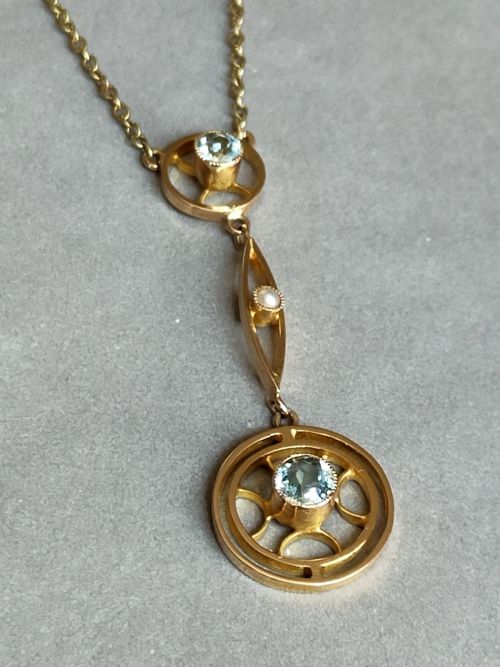 ELEGANT VICTORIAN 15CT GOLD AQUAMARINE NECKLACE PENDANT - ADDITIONAL PHOTO 8