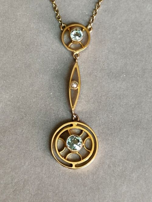 ELEGANT VICTORIAN 15CT GOLD AQUAMARINE NECKLACE PENDANT - ADDITIONAL PHOTO 9