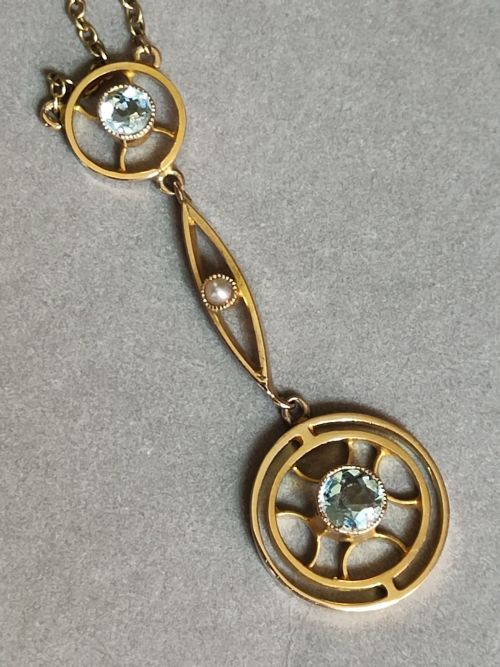 ELEGANT VICTORIAN 15CT GOLD AQUAMARINE NECKLACE PENDANT - ADDITIONAL PHOTO 11