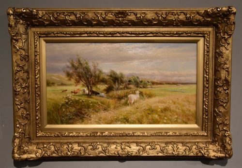 oil painting by charles james lewis springtime in the meadows - CATEGORY: ANTIQUE ART - DATED 19TH CENTURY