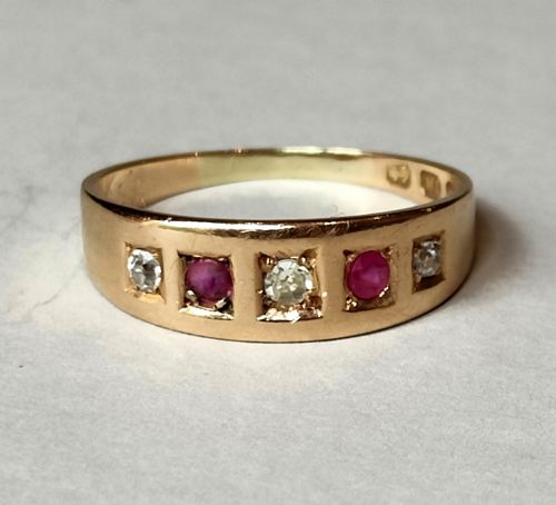 victorian 18ct gold ruby diamond gypsy ring - CATEGORY: ANTIQUE JEWELLERY - DATED VICTORIAN
