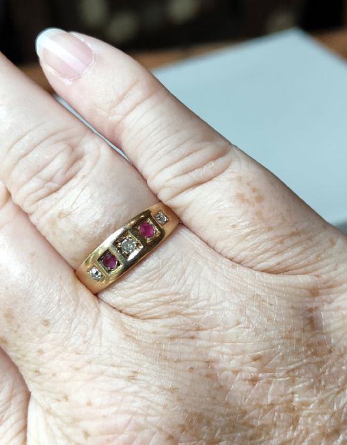 VICTORIAN 18CT GOLD RUBY DIAMOND GYPSY RING - ADDITIONAL PHOTO 6