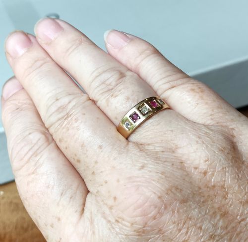 VICTORIAN 18CT GOLD RUBY DIAMOND GYPSY RING - ADDITIONAL PHOTO 7