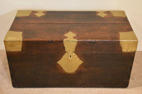 colonial teak and brass bound trunk - CATEGORY: ANTIQUE CHESTS - DATED 19TH CENTURY