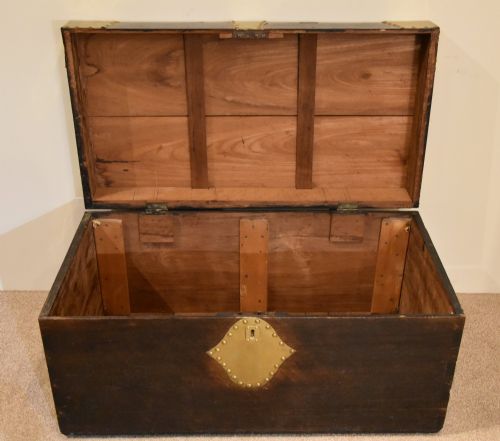 COLONIAL TEAK AND BRASS BOUND TRUNK - ADDITIONAL PHOTO 1