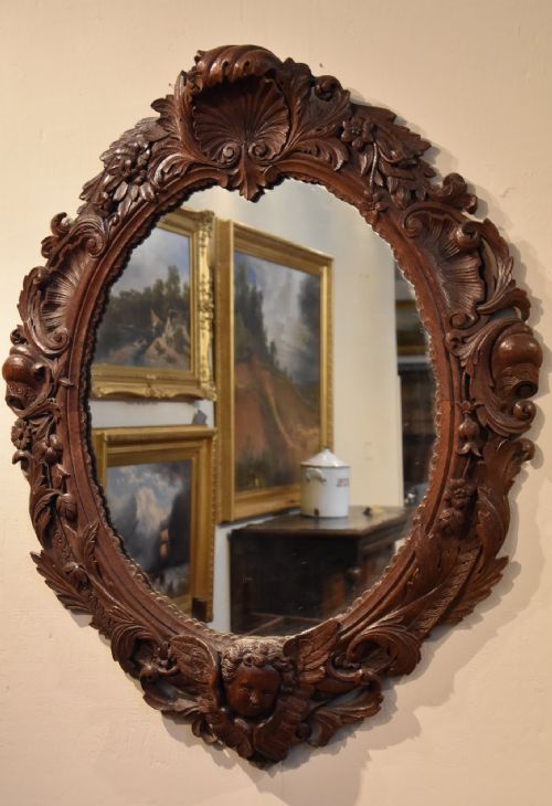 19th century continental carved oak wall mirror - CATEGORY: ANTIQUE SILVER - DATED 19TH CENTURY