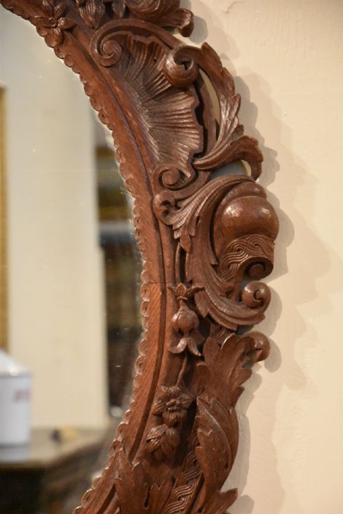 19TH CENTURY CONTINENTAL CARVED OAK WALL MIRROR - ADDITIONAL PHOTO 3