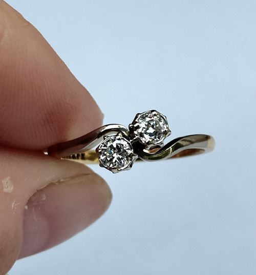 ART DECO 18CT GOLD PLATINUM DIAMOND 'TOI ET MOI' ENGAGEMENT RING - ADDITIONAL PHOTO 3