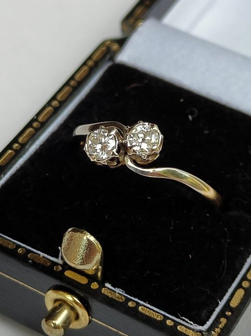 ART DECO 18CT GOLD PLATINUM DIAMOND 'TOI ET MOI' ENGAGEMENT RING - ADDITIONAL PHOTO 6