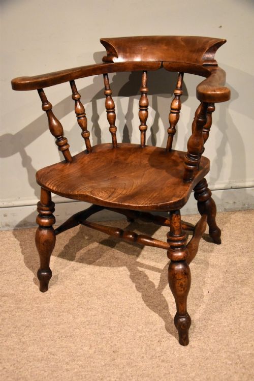 victorian beech and elm smokers bow armchair - CATEGORY: ANTIQUE CHAIRS - DATED 1850
