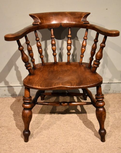 VICTORIAN BEECH AND ELM SMOKERS BOW ARMCHAIR - ADDITIONAL PHOTO 1