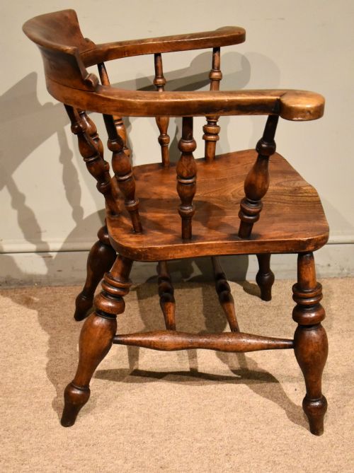 VICTORIAN BEECH AND ELM SMOKERS BOW ARMCHAIR - ADDITIONAL PHOTO 4