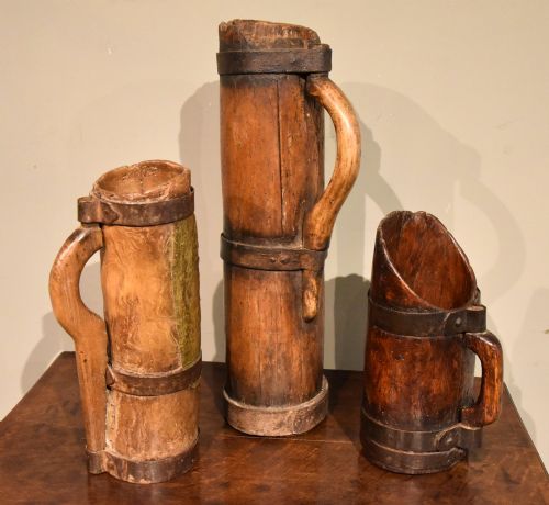 early 19th century rustic grain pitchers - CATEGORY: ANTIQUE MISCELLANEOUS - DATED 1800