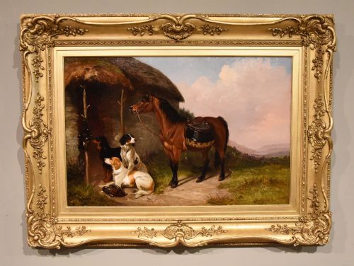 oil painting by colin graeme roe setters and game - CATEGORY: ANTIQUE ART - DATED 19TH CENTURY