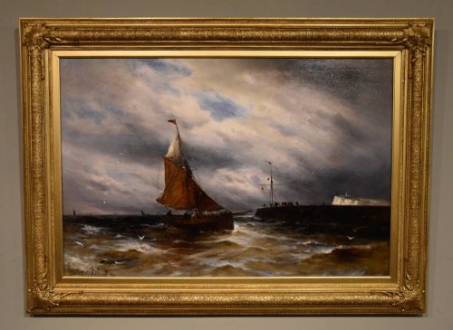 oil painting by gustave de breanski coming into harbour - CATEGORY: ANTIQUE ART - DATED 19TH CENTURY