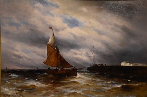 OIL PAINTING BY GUSTAVE DE BREANSKI COMING INTO HARBOUR - ADDITIONAL PHOTO 1