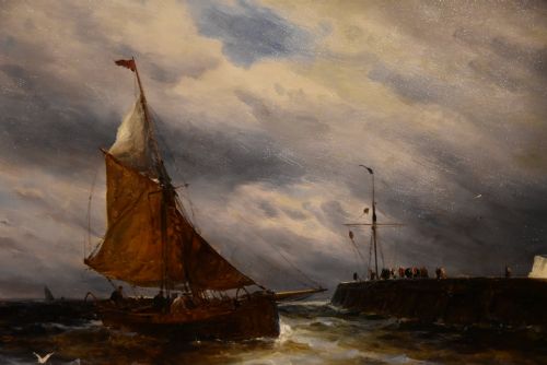 OIL PAINTING BY GUSTAVE DE BREANSKI COMING INTO HARBOUR - ADDITIONAL PHOTO 2