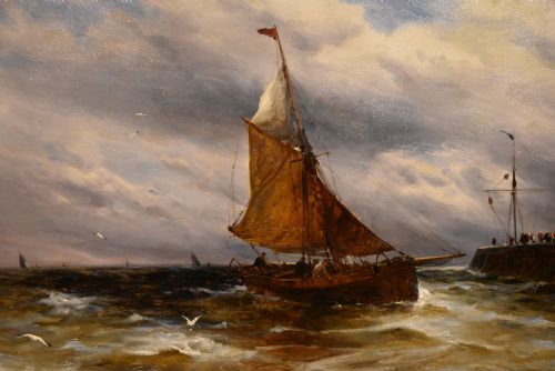 OIL PAINTING BY GUSTAVE DE BREANSKI COMING INTO HARBOUR - ADDITIONAL PHOTO 3
