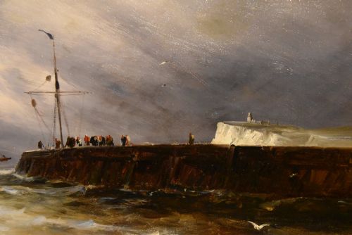 OIL PAINTING BY GUSTAVE DE BREANSKI COMING INTO HARBOUR - ADDITIONAL PHOTO 4