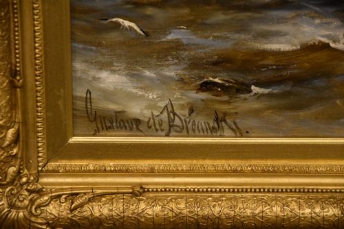 OIL PAINTING BY GUSTAVE DE BREANSKI COMING INTO HARBOUR - ADDITIONAL PHOTO 5