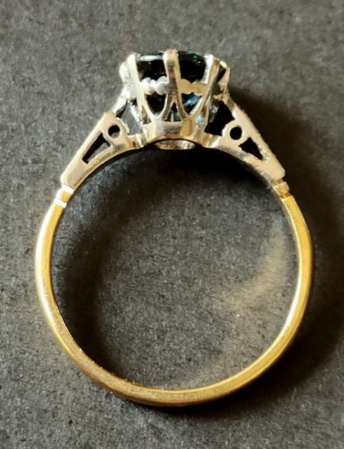 ART DECO 18CT SAPPHIRE AND DIAMOND RING - ADDITIONAL PHOTO 2