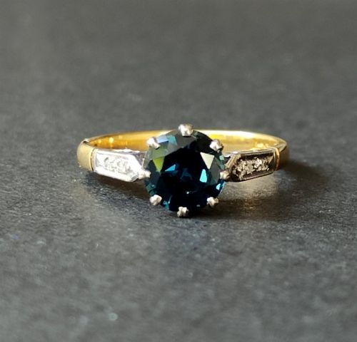 ART DECO 18CT SAPPHIRE AND DIAMOND RING - ADDITIONAL PHOTO 3