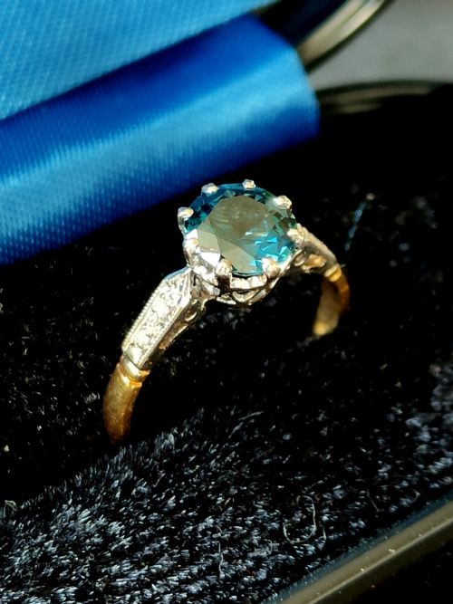 ART DECO 18CT SAPPHIRE AND DIAMOND RING - ADDITIONAL PHOTO 4