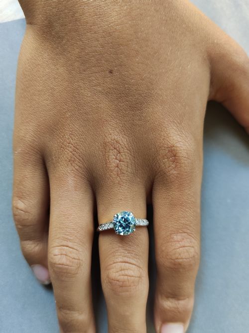 ART DECO 18CT GOLD PLATINUM DIAMOND NATURAL BLUE ZIRCON SOLITAIRE RING - ADDITIONAL PHOTO 1