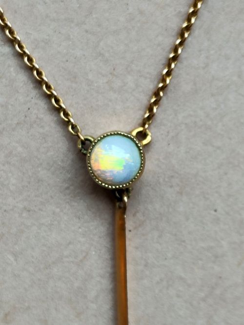 EDWARDIAN 9CT GOLD OPAL DROP PENDANT NECKLACE - ADDITIONAL PHOTO 2