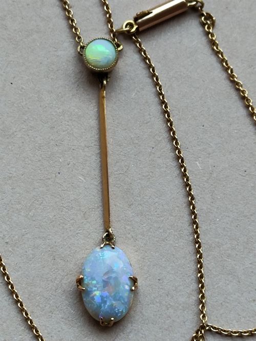 EDWARDIAN 9CT GOLD OPAL DROP PENDANT NECKLACE - ADDITIONAL PHOTO 5