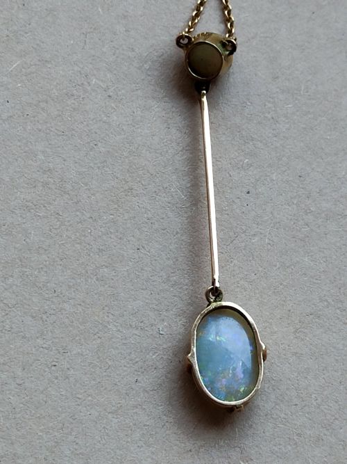 EDWARDIAN 9CT GOLD OPAL DROP PENDANT NECKLACE - ADDITIONAL PHOTO 7