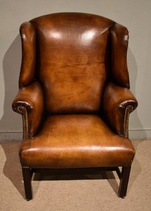 18th century mahogany leather upholstered armchair - CATEGORY: ANTIQUE CHAIRS - DATED 18TH CENTURY