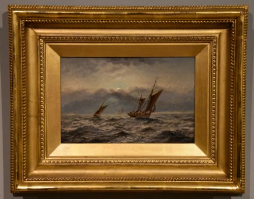 oil painting by thomas lucop a moonlit night - CATEGORY: ANTIQUE ART - DATED 19TH CENTURY