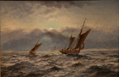 OIL PAINTING BY THOMAS LUCOP A MOONLIT NIGHT - ADDITIONAL PHOTO 1