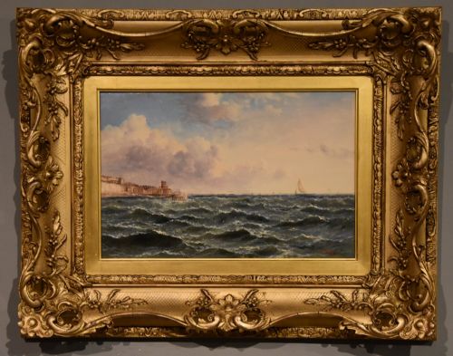oil painting by john james wilson shipping off the kent coast - CATEGORY: ANTIQUE ART - DATED 1850