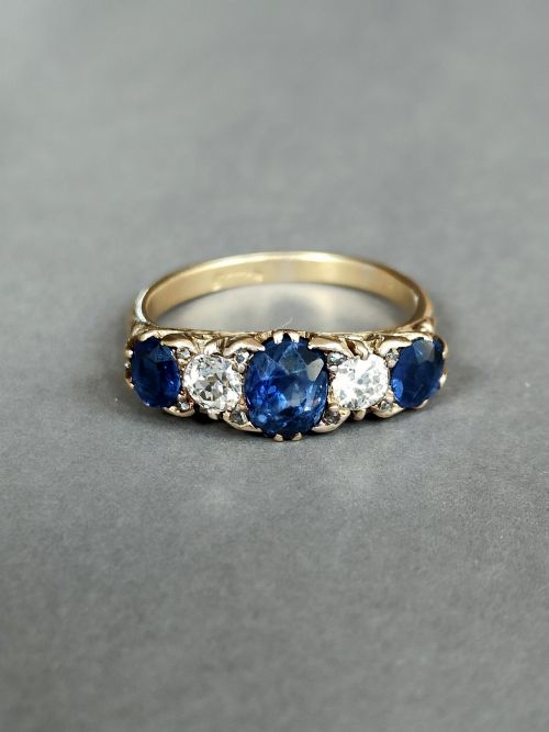 SUPERB LARGE ANTIQUE 18CT SAPPHIRE DIAMOND RING - ADDITIONAL PHOTO 3