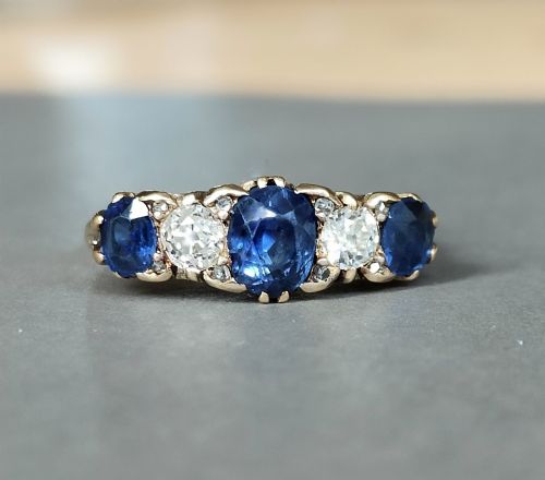 superb large antique 18ct sapphire diamond ring - CATEGORY: ANTIQUE JEWELLERY - DATED VICTORIAN