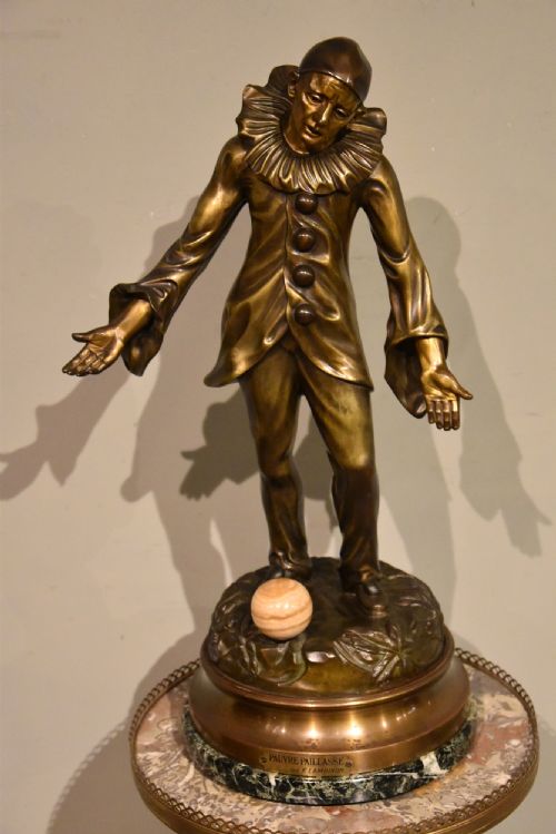 art deco clown pauvre paillasse bronze signed f lambinon - CATEGORY: ANTIQUE SCULPTURES - DATED 1920